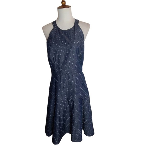 Parker Blue Polka Dot Halter Backless Fit & Flare Mini Dress Medium NWT - Picture 2 of 7